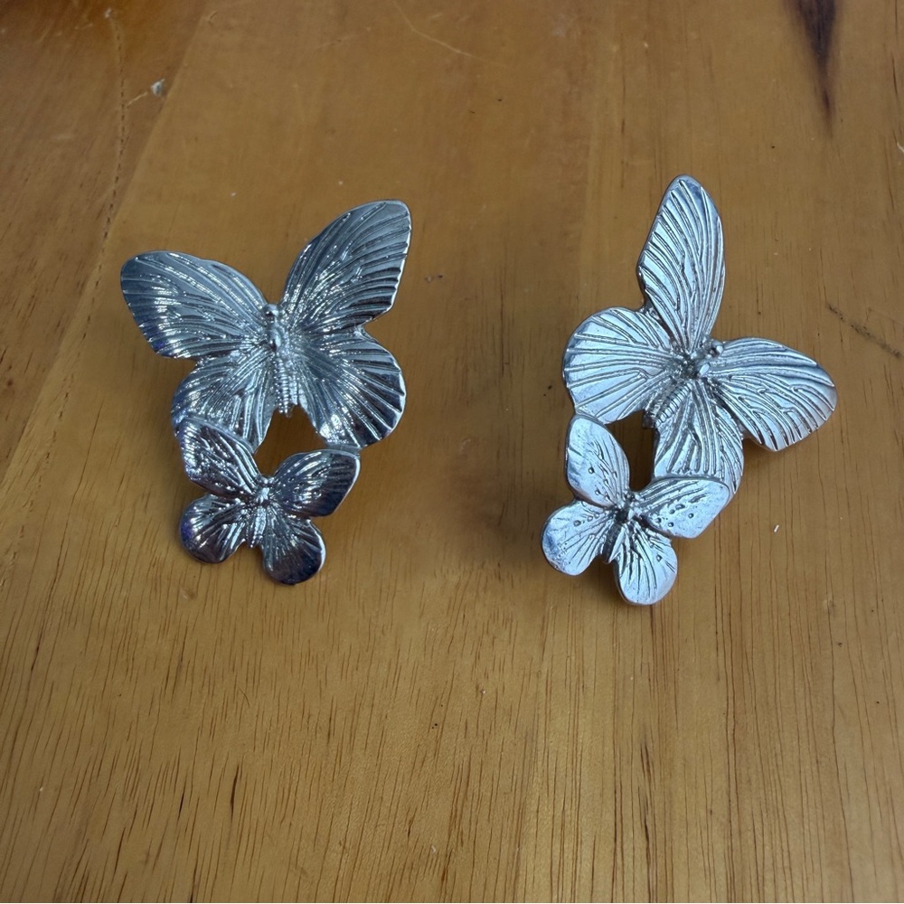 Silver color butterfly butterflies pierced stud earrings